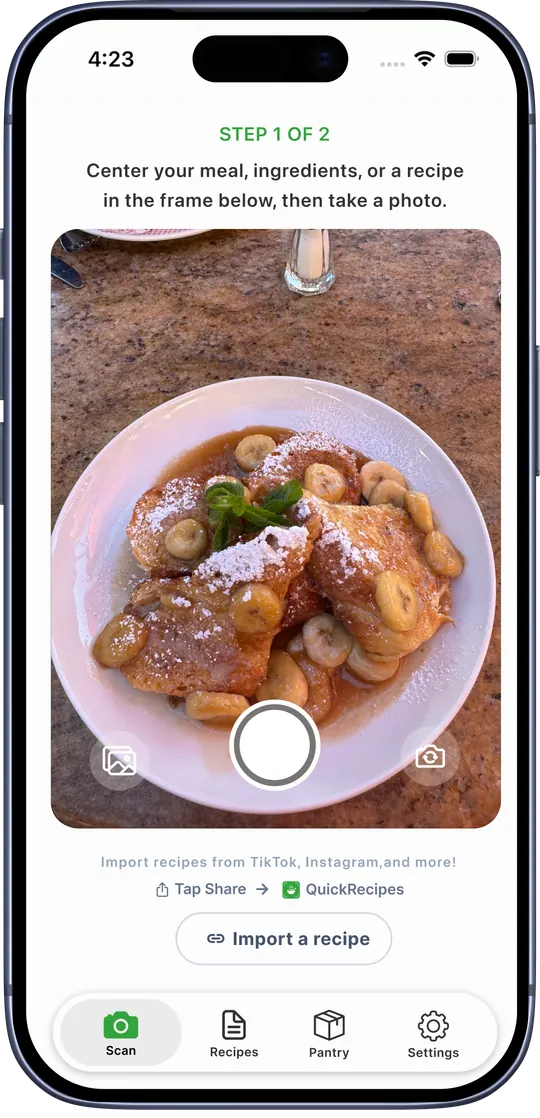 App QuickRecipes sur iPhone